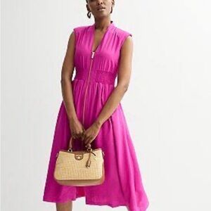 Nine West Fuchsia Zip-Front Midi Dress